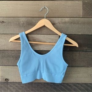 Aerie Women's Blue Ribbed Crop Tank Sports Bra